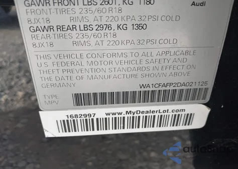 2013 Audi Q5 Premium из США, поврежденный, VIN WA1CFAFP2DA021125